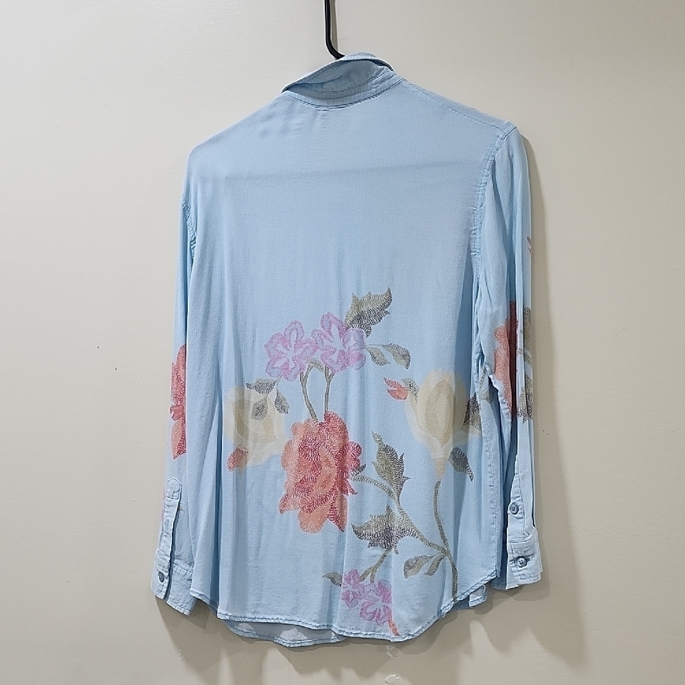THE KIT. Floral Long Sleeve Women's Top - Light Blue - Picture 8 of 8
